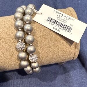 Banana Republic Pearl Bead Stretch Bracelet with Pave Crystal Accents